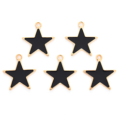 Черный Подвески из эмали и сплава, без кадмия и без свинца, золотой свет, звезда, чёрные, 20x18.5x1 мм, отверстие : 1.6 мм