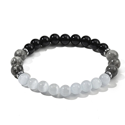 Прозрачный Браслеты из круглых бусин опалита и натурального черного обсидиана, bleesing фэн-шуй браслеты для мужчин и женщин, прозрачные, 57 мм