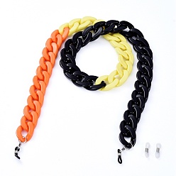 Colorful Eyeglasses Chains, Neck Strap for Eyeglasses, with Opaque Acrylic Curb Chains, 304 Stainless Steel Lobster Claw Clasps and Rubber Loop Ends, Colorful, 31.1 inch(70.9cm)