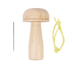 Wheat Wooden Darning Mushroom, Hole Repair Support Tools, Needle Storage, with Needle & Elastic String, Wheat, 60x110mm