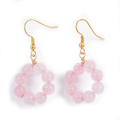 Розовый Кварц Естественно выросли болтаться серьги кварцевые, с  латунными крючками для серег, золотые, 41.5 мм , штифт: 0.6 мм
