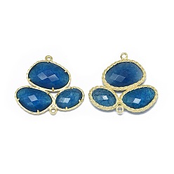 Jade Natural Jade Links connectors, with Brass Findings, Faceted, Dyed, Golden, Blue, 30.5~31x33x5mm, Hole: 1.8mm