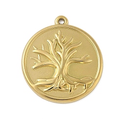 Настоящее золото 18K 304 подвески из нержавеющей стали, плоские круглые и елочные подвески, ионное покрытие (ip), реальный 18 k позолоченный, 23x20.5x2 мм, отверстие : 1.2 мм