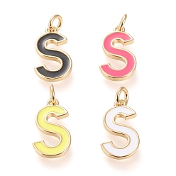 Letter S Латунь эмаль подвески, с целью перехода в кольце, долговечный, реальный 18 k позолоченный, letter.s, разноцветные, letter.s, с: 17x9.5x1.8 мм, прыжковые кольца: внутренний диаметр: 3 мм