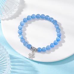 Васильковый Браслеты с подвесками из кошачьего глаза, с 201 подвесками из нержавеющей стали в виде клевера для женщин, васильковый, внутренний диаметр: 2 дюйм (5.2 см)