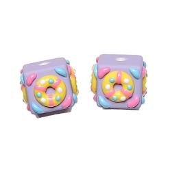 Сливовый Непрозрачные акриловые бусины, бусины ручной работы, Эмаль стиле, квадрат с плавательным кругом, слива, 19x16 мм