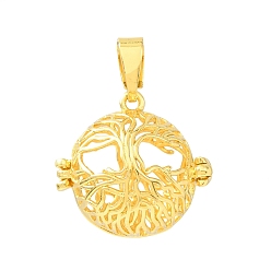 Golden Brass Cage Pendants, Life of Tree Charms, Rack Plating, Golden, 21x22.5x19mm, Hole: 8x4mm