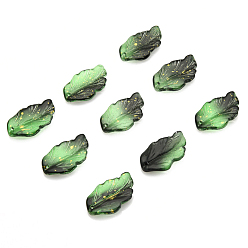 Зеленый газон Краски для выпечки стеклянные бусины, Топ пробуренной, лист, зеленый газон, 28x17x4 мм, отверстие : 1 мм