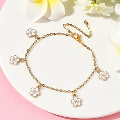 Белый Браслеты с подвесками из цветочного сплава и эмали, 304 наборы браслетов-цепочек из нержавеющей стали для женщин, белые, 7-1/2 дюйм (19 см)