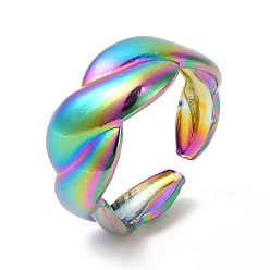 Rainbow Color Ионное покрытие (ip) 304 открытое манжетное кольцо в форме веревки из нержавеющей стали для женщин, Радуга цветов, размер США 6 3/4 (17.1 мм)