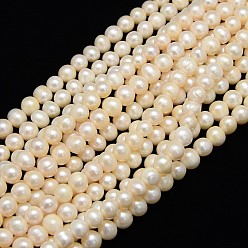 Creamy White Natural Cultured Freshwater Pearl Beads Strands, Potato, Creamy White, 8~9mm, Hole: 0.8mm, about 40pcs/strand, 13.77 inch~14.17 inch