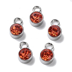 Мандарин Стеклянные украшения из горного хрусталя, очарование камня, с цветным тоном нержавеющей стали 201 фурнитура из нержавеющей стали, плоско-круглые, мандарин, 10x6x5 мм, отверстие : 2 мм