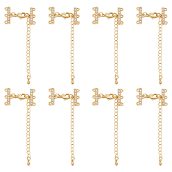 Oro 8 Cierres deslizantes de latón con micropavé de circonita cúbica transparente., con extensor de cadena de latón, dorado, 92 mm
