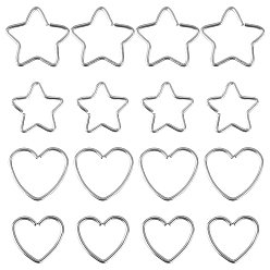 Couleur Acier Inoxydable 304 résultats de fermoir de porte-clés en acier inoxydable, coeur et étoile, couleur inox, 200 pcs / boîte