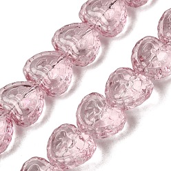 Pink Краска для выпечки, прозрачные стеклянные бусины, нити, сердце с бантом, розовые, 13x15x8 мм, отверстие : 1.2 мм, около 50 шт / нитка, 24.96'' (63.4 см)