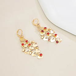 Настоящее золото 18K Серьги-кольца с кисточками в форме сердца из латуни, со стразами, реальный 18 k позолоченный, 65x30 мм