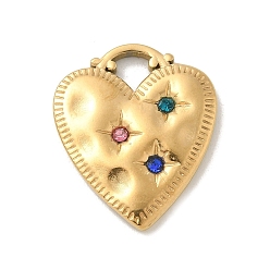Золотой 304 из нержавеющей стали горный хрусталь подвески, сердце, золотые, 20x17x2.5 мм, отверстие : 3.5 мм