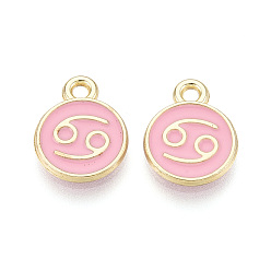 Рак Подвески из сплава и эмали, плоский круглый и двенадцать созвездий, золотой свет, рак, 13.5x10.5x1.5 мм, отверстие : 1.6 мм