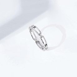 Платина Простой стиль 925 кольца из стерлингового серебра, овальные цепные кольца, платина, размер США 6 (16.5 мм)