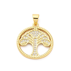 Настоящее золото 16K Латунные микро проложить кубического циркония подвески, без кадмия и без свинца, плоские круглые и елочные подвески, реальный 16 k позолоченный, 21x20x2 мм, отверстие : 3.5x5 мм