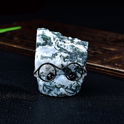 Мосс Агат Натуральный моховой агат скульптура ежик витрина украшения, в очках, для домашнего офисного стола, 32x23x45 мм