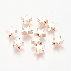 Real Rose Gold Plated Brass Beads, Star, Cadmium Free & Nickel Free & Lead Free, Real Rose Gold Plated, 7.5x8x3.5mm, Hole: 1mm