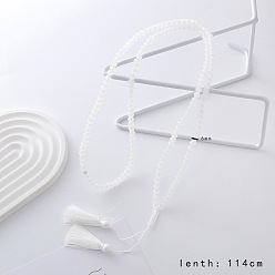 Белый Шикарный европейский американский граненый рондель стеклянный бисер свитер длинные кисточки ожерелья, белые, 44.88 дюйм (114 см)