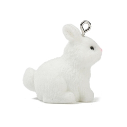 Кролик Подвески из непрозрачной смолы с рисунком животных, с железной платиной петлей, кролик, 27.5x10.5x25 мм, отверстие : 2 мм