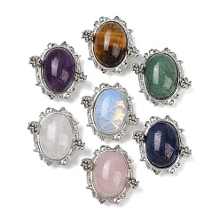 Смешанные камни Овальные серьги из натуральных и синтетических драгоценных камней с многорядными звеньями в форме цветка, Латунные коннекторы, платина, стойки покрытие, 23.5x23.5x11 мм, отверстие : 2 мм