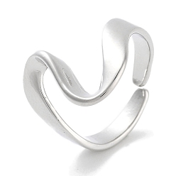 Платина Сердце стойка покрытие латунные открытые манжеты кольца, широкие кольца для женщин, долговечный, без свинца и без кадмия, платина, 14 мм, регулируемый