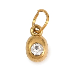 Кристалл Камень рождения 304 подвески из нержавеющей стали со стразами, апреля, овальные амулеты, золотые, с целью перехода в кольце, кристалл, 9.5x5.5x5 мм, отверстие : 4.5 мм