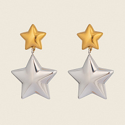Золотой & Серебряный 304 двухцветные серьги-гвоздики в форме звезд из нержавеющей стали, золотой и серебряный, 36x22 мм