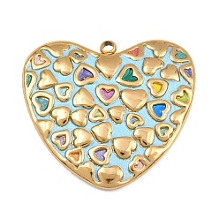 Pale Turquoise 304 Stainless Steel Enamel Pendants, Heart Charms, Ion Plating(IP), Real 18K Gold Plated, Pale Turquoise, 28.5x29.5x3.5mm, Hole: 1.8mm