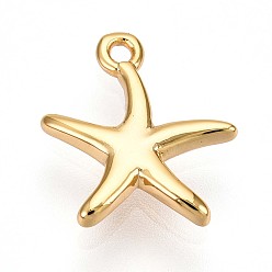 Настоящее золото 18K Латунные подвески, прелести морская звезда, без кадмия, без никеля и без свинца, реальный 18 k позолоченный, 12x10.5x2 мм, отверстие : 1 мм