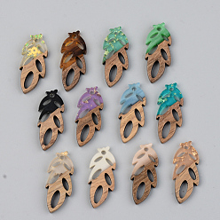 Mixed Color Resin & Walnut Wood Pendants, Leaf, Mixed Color, 28x11.5x3mm, Hole: 1.8mm