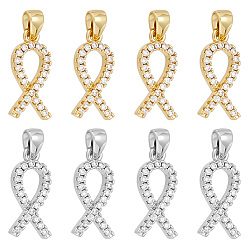 Платиновый & Золотой 8 шт 2 цвета кулоны из латуни, микропаве, циркония, осознание лента прелести, без кадмия и без свинца, долговечный, стойки покрытие, платиной и золотом, 16x7.5x3 мм, отверстие : 4x2.5 мм, 4 шт / цвет