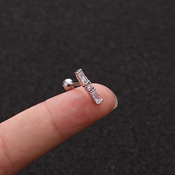 Rectangle Серьги-гвоздики из латуни с микропаве из прозрачного кубического циркония для женщин, с пинами из нержавеющей стали , цвет нержавеющей стали, прямоугольные, 6 мм, штифты : 1.2 мм