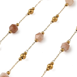 Солнечный Камень Ионное покрытие (ip) 304 цепи из нержавеющей стали, с натуральным солнечным камнем, пайки, без кадмия и без свинца, с катушкой, 2~6 мм