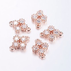 Розовый Позолоченный Долговечные латунные микропроволочные кубические циркониевые соединения, прозрачные, цветок, Настоящее розовое золото покрыто, 13.5x9.5x3 мм, отверстие : 1.5 мм