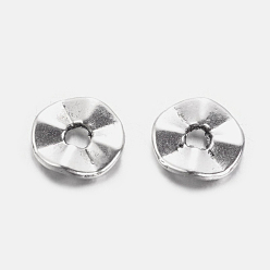 Античное Серебро Тибетский стиль волнистые проставки бисер, без кадмия, без никеля и без свинца, Twist плоские круглые, античное серебро, 7x1 мм, отверстие : 1.4~1.8 мм