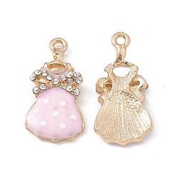 Pink Подвески из сплава и страза, с эмалью, платье с бантом в горошек, золотые, розовые, 27x13x3 мм, отверстие : 2 мм