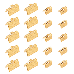 Doré  20pcs 2 style 304 extrémités de sertissage de ruban en acier inoxydable, rectangle, or, 6~7x6.5~10mm, Trou: 2~3mm, 10 pcs / style