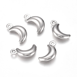 Stainless Steel Color Tarnish Resistant 304 Stainless Steel Pendants, Moon, Stainless Steel Color, 16x8x3mm, Hole: 1mm
