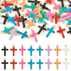 Cross 50шт 304 эмалированные подвески из нержавеющей стали, золотистый. смешанные цвета, крестик, 10x6x1.5 мм, отверстие : 0.8 мм