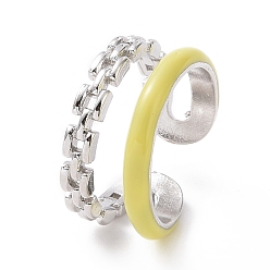 Yellow Enamel Double Line Open Cuff Ring, Platinum Plated Brass Jewelry for Women, Yellow, US Size 6(16.5mm)