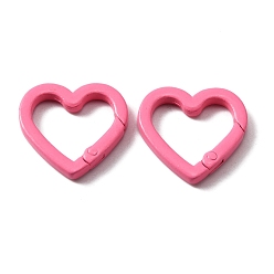 Rose Chaud Bagues à ressort en alliage de zinc, Bague coeur, rose chaud, 25x26x3.5mm