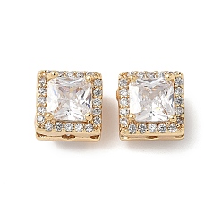 Настоящее золото 18K Латунные микропаве из прозрачного кубического циркония, без кадмия, без никеля и без свинца, квадратный, реальный 18 k позолоченный, 9x9x8.5 мм, отверстие : 1.8 мм