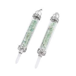 Зеленый Авантюрин Натуральные зеленые авантюрины большие остроконечные подвески, изготовление маятниковых подвесок, с кварцевыми бусинами, фурнитура из стекла и латуни , колонка, платина, 130x17 мм, отверстие : 5x7 мм