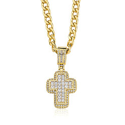 Золотой Латунные подвески-крестики с микропаве из прозрачных кубических цирконий, витые цепочки для женщин, золотые, 19.69 дюйм (50 см), Кулон : 41x20 мм
