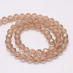 BurlyWood Glass Beads Strands, Faceted(32 Facets), Round, BurlyWood, 4mm, Hole: 1mm, about 98pcs/strand, 13.7 inch
